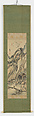 Crossing a Mountain Stream by the Bridge, Yosa Buson (Japanese, 1716–1783), Hanging scroll; ink and color on silk, Japan